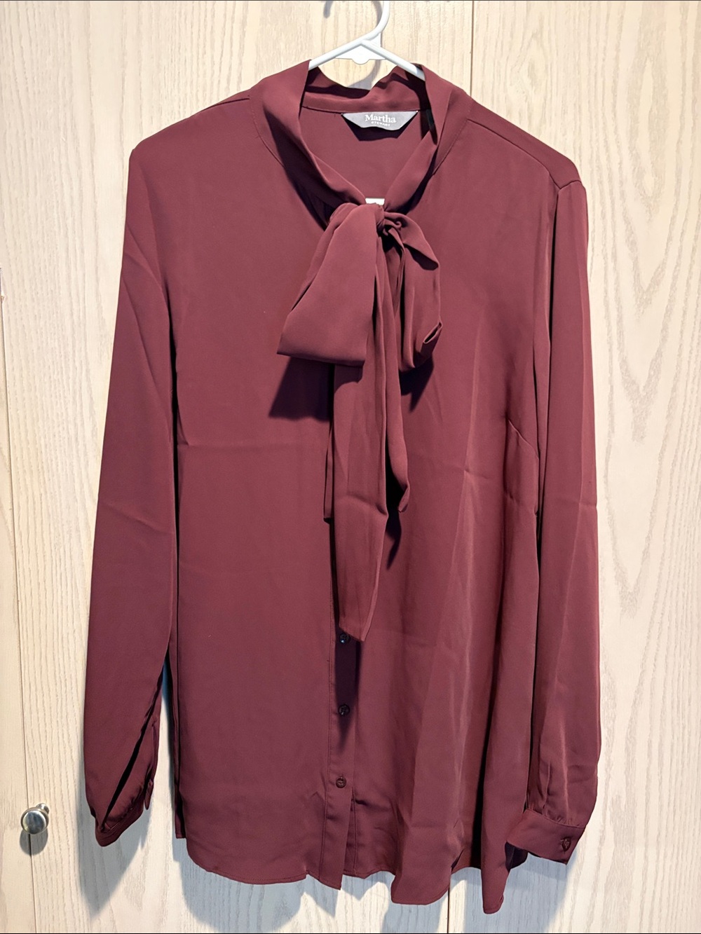 Martha Stewart Bow-Tie Long Sleeve Blouse in Burgundy like new never worn.
